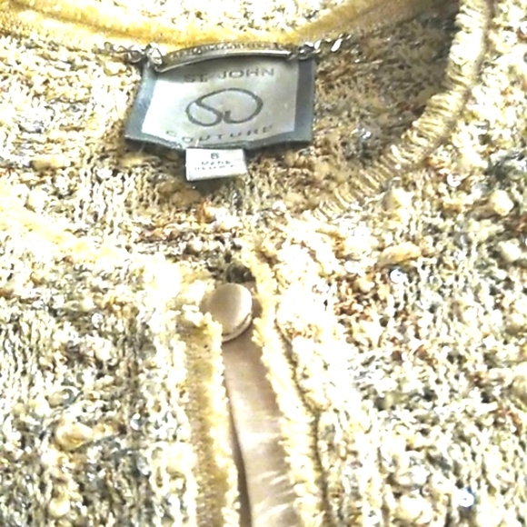 ST JOHN COUTURE 8 BOUCLE CROCHET AURORA BOREALIS LACE CREAM WOOL SILK SKIRT SUIT - Picture 10 of 16